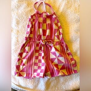Tea Collection Pink and White Geometric Romper